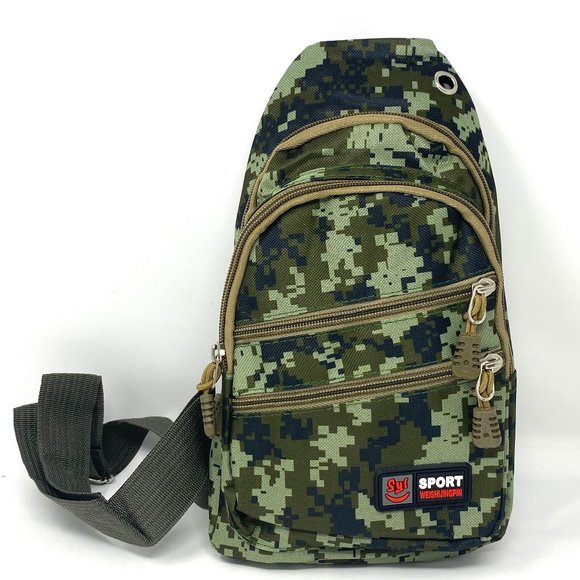 No Brand Other - Man's Messenger Bag Poly Sport MB605 HK-197 4 Zippers Cellphone Pouch Camo Green